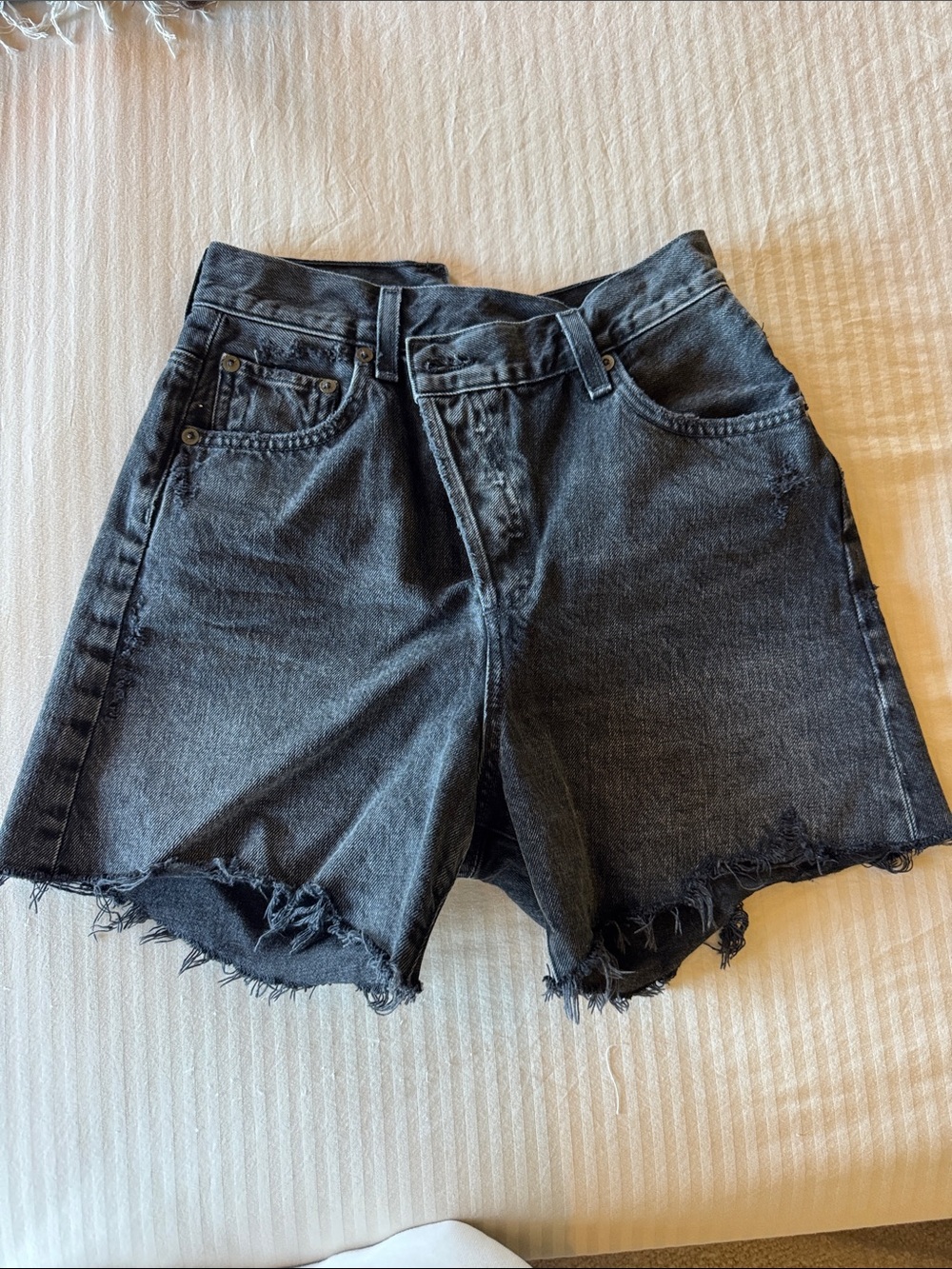 Agolde Black Distressed Denim Cutoff Shorts